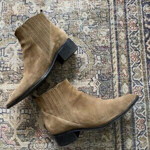 Marc Fisher Light Camel Suede Chelsea Boots with Rib Detail